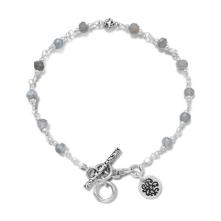 LH Scroll Bead 4mm Center with Faceted Labradorite 4mm Wire-Wrapped Bracelet