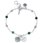 "Believe" Charm with LH Scroll Leaf Clover Moss Agate 4mm Wire-Wrapped Bracelet