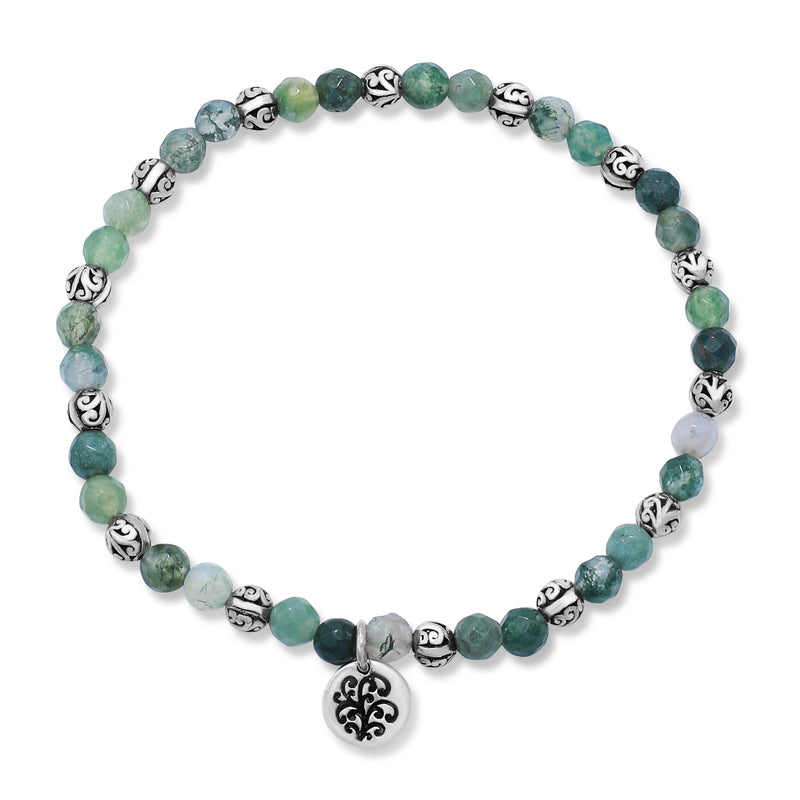 LH Scroll Bead with Moss Agate 4mm Stretch Bracelet