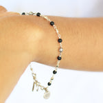 LH Scroll Bead with Matte Black Onyx 4mm Wire-Wrapped Bracelet
