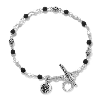 LH Scroll Bead with Matte Black Onyx 4mm Wire-Wrapped Bracelet