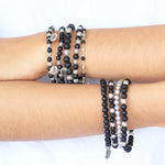 "Grateful" Charm with LH Scroll Bead and Matte Black Onyx 4mm Stretch Bracelet