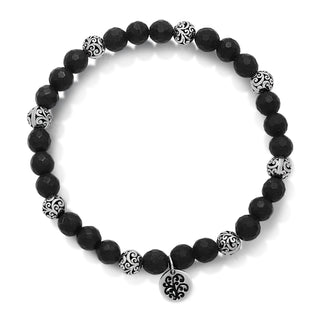 LH Scroll Bead with Matte Black Onyx 6mm Stretch Bracelet