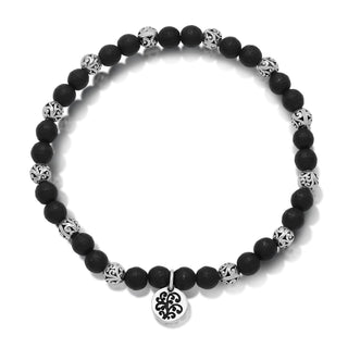 LH Scroll Bead with Matte Black Onyx 5mm Stretch Bracelet