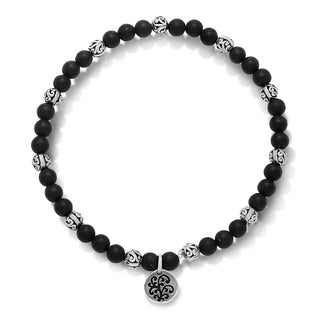 LH Scroll Bead with Matte Black Onyx 4mm Stretch Bracelet