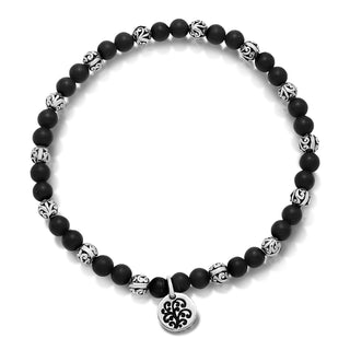 LH Scroll Bead with Matte Black Onyx 4mm Stretch Bracelet