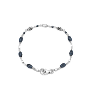 Hematite (4x6mm) Barrel Bead with LH Scroll & Hamerred Barrel Bead  Wire-Wrapped Bracelet
