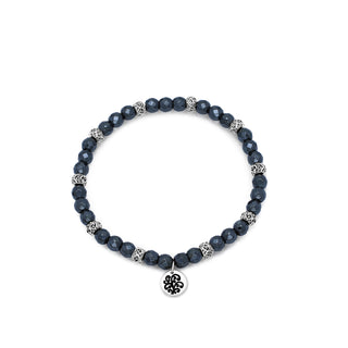 Hematite (5mm) Bead with LH Scroll Pyramid Bead Stretch Bracelet