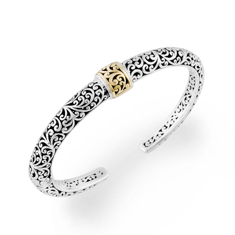 18K Gold LH Scroll Accent with Silver Cuff