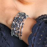 Hematite (2mm) Bead with 3-LH Scroll Bead Wire-Wrapped Bracelet