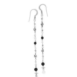 LH Scroll Bead with Matte Black Onyx 4mm Drop Earrings