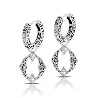 LH Diamond Scroll “Huggie” with Alhambra Diamond Earring Charm (sold as set)
