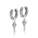 LH Diamond Scroll “Huggie” with Pave Stylized Carved Diamond Earring Charm (sold as set)