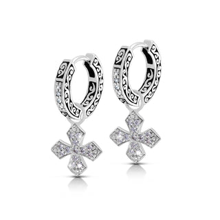 LH Diamond Scroll “Huggie” with Maltese Cross Diamond Earring Charm (sold as set)