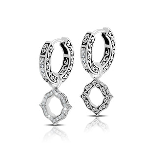 LH Diamond Scroll “Huggie” with Alhambra Diamond Earring Charm (sold as set)