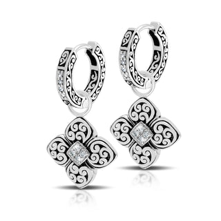 LH Diamond Scroll “Huggie” with Rhombus Carved Scroll Diamond Earring Charm (sold as set)