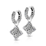 LH Diamond Scroll “Huggie” with Rhombus Carved Scroll Diamond Edge Earring Charm (sold as set)