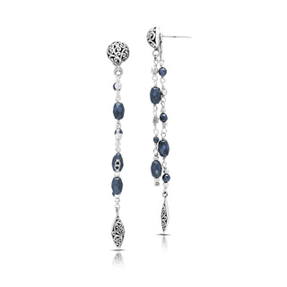 Hematitte (3mm) Bead & (4x6mm) Barrel Bead with Marquise LH Scroll Post Earrings