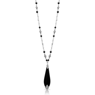 Long Teardrop Matte Black Onyx 4mm with LH Scroll Accent Wire-Wrapped Necklace