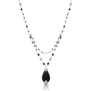 Teardrop Matte Black Onyx 4mm with LH Scroll Accent Wire-Wrapped Double Strand Necklace