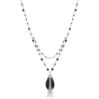 Teardrop Matte Black Onyx 4mm with LH Scroll Accent Wire-Wrapped Double Strand Necklace