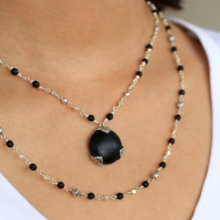 LH Scroll with Matte Black Onyx 2mm Wire-Wrapped Necklace