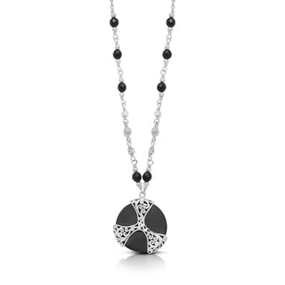 Round Matte Black Onyx 4mm with LH Scroll Accent Wire-Wrapped Necklace