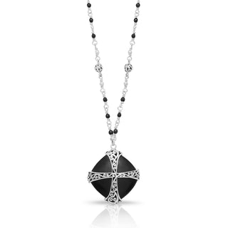 Cushoin Matte Black Onyx 2mm with LH Scrol Accent Wire-Wrapped Necklace