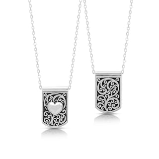 LH Signature Scroll Sterling Silver Delicate Heart Dogtag Pendant Necklace in 18" Adjustable Chain.  Pendant size 10mm - Lois Hill Jewelry