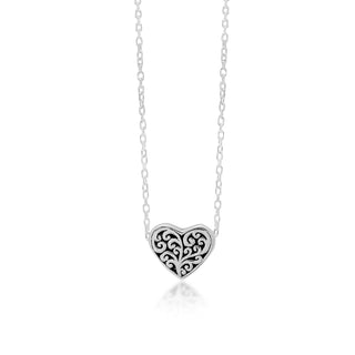 LH Sterling Silver Signature Scroll Heart Pendant Necklace in 18" Adjustable Chain. Pendant Size 10mm - Lois Hill Jewelry