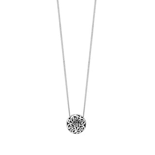 Signature Scroll Sterling Silver Delicate Round Pendant Necklace. - Lois Hill Jewelry
