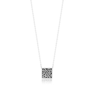 LH Signature Scroll Sterling Silver Small Square Block Pendant Necklace in 18" Adjustable Chain,  Pendant Size 10mm - Lois Hill Jewelry