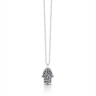 LH Signature Scroll Sterling Silver Petite Hamsa Pendant Necklace