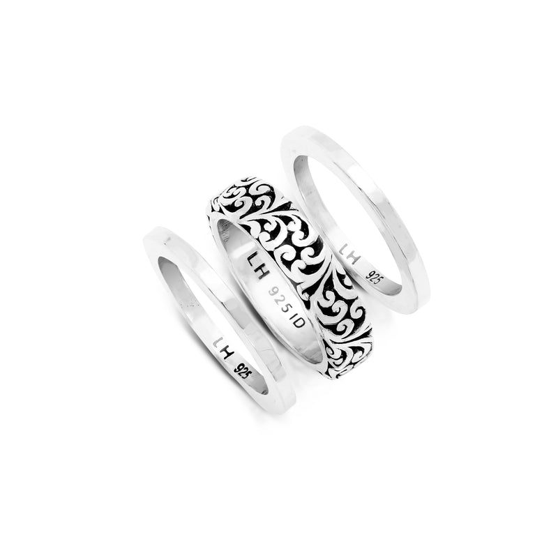 LH Scroll with Hammered 3-Stack Ring (10mm Width)