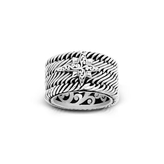 Single Wire Weave with LH Scroll Starbright Ring