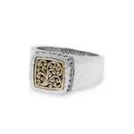 18K Gold LH Scroll Two Tone Signet Ring