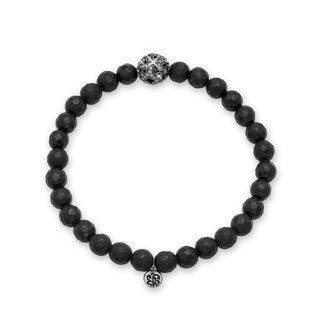 Paved Brown Diamond Bead with Mattle Black Onyx Stretch Bracelet (6mm Diameter)