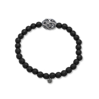 Oval Brown Diamond Bead with Matte Black Onyx Stretch Bracelet (6mm Diameter)