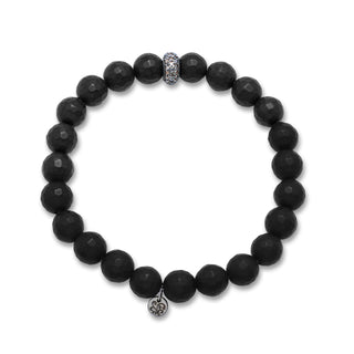 Paved Brown Diamond with Mattle Black Onyx Stretch Bracelet (8mm Diameter)