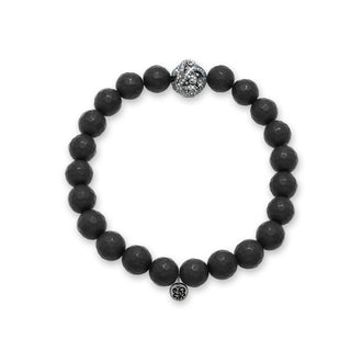Paved Brown Diamond Bead with Matte Black Onyx Stretch Bracelet (8mm Diameter)