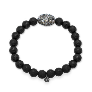 Oval Paved Brown Diamond Cross with Matte Black Onyx Stretch Bracelet (8mm Diameter)