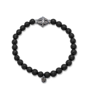 Paved Brown Diamond with Matte Black Onyx Stretch Bracelet (6mm Diameter)