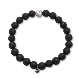 Paved Brown Diamond Ball Bead with Mattle Black Onyx Stretch Bracelet (8mm Diameter)