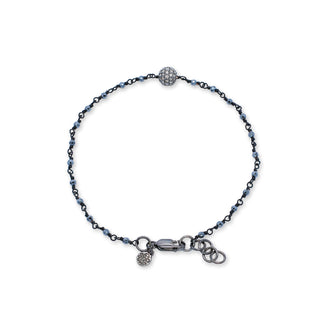 Paved Brown Diamond Bead (6mm) with Wire-Wrapped Hematite Bead (2mm) Bracelet