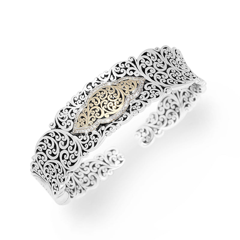 18K Gold and Diamond (.33 cts) Open Scroll on LH Silver Cuff