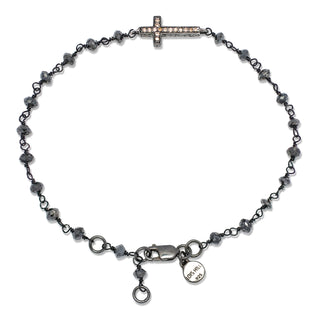Rough Cut Black Diamond Wire-Wrapped Bracelet with Brown Diamond Cross