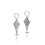 LH Diamond Scroll “Huggie” with Pave Stylized Carved Diamond Earring Charm (sold as set)