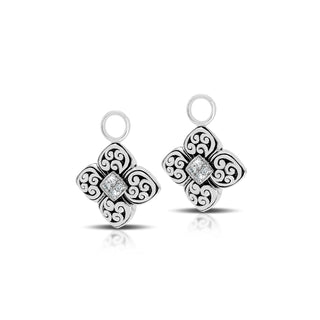 LH Diamond Scroll “Huggie” with Rhombus Carved Scroll Diamond Earring Charm (sold as set)