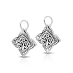 LH Diamond Scroll “Huggie” with Rhombus Carved Scroll Diamond Edge Earring Charm (sold as set)