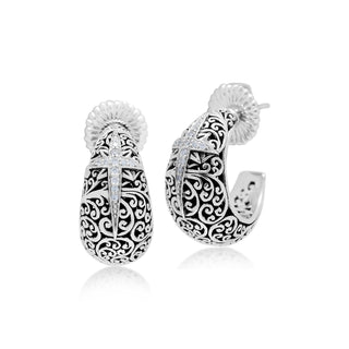 White Diamond (0.13 cts) Starbright LH Scroll Hoop Earrings